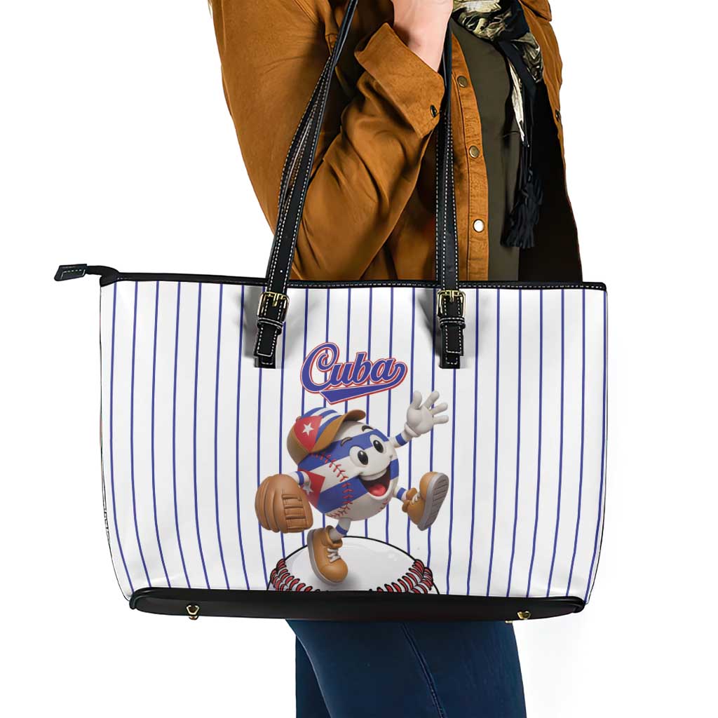 Cuba Baseball Leather Tote Bag Cuban Flag Mascot Design