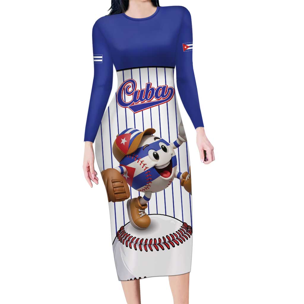 Cuba Baseball Custom Long Sleeve Bodycon Dress Cuban Flag Mascot Design