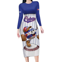 Cuba Baseball Custom Long Sleeve Bodycon Dress Cuban Flag Mascot Design
