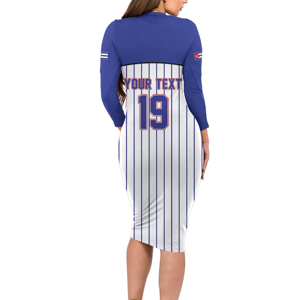 Cuba Baseball Custom Long Sleeve Bodycon Dress Cuban Flag Mascot Design