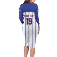 Cuba Baseball Custom Long Sleeve Bodycon Dress Cuban Flag Mascot Design