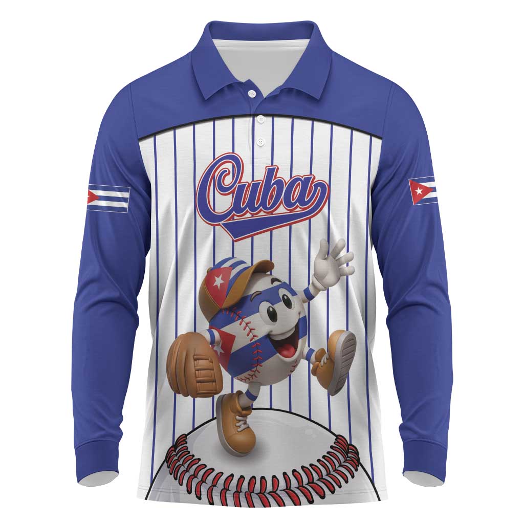 Cuba Baseball Custom Long Sleeve Polo Shirt Cuban Flag Mascot Design