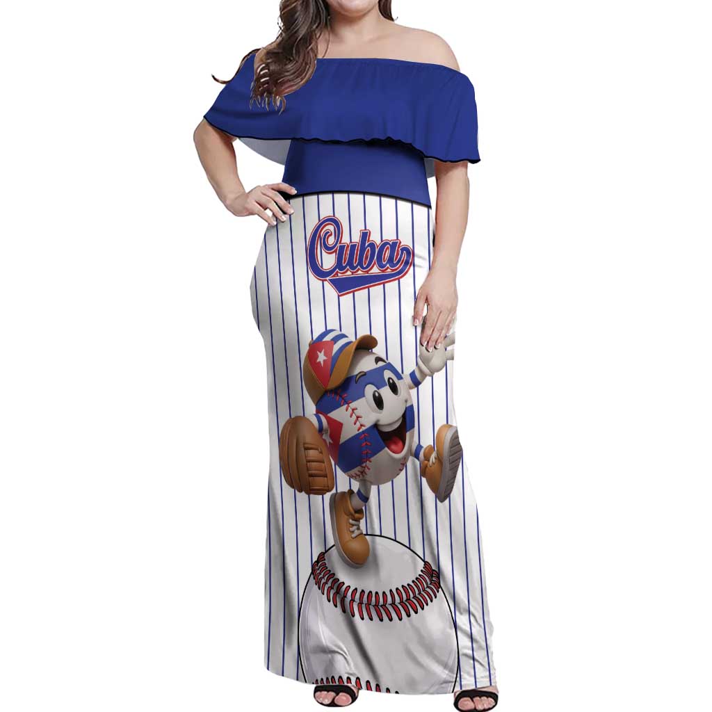 Cuba Baseball Custom Off Shoulder Maxi Dress Cuban Flag Mascot Design