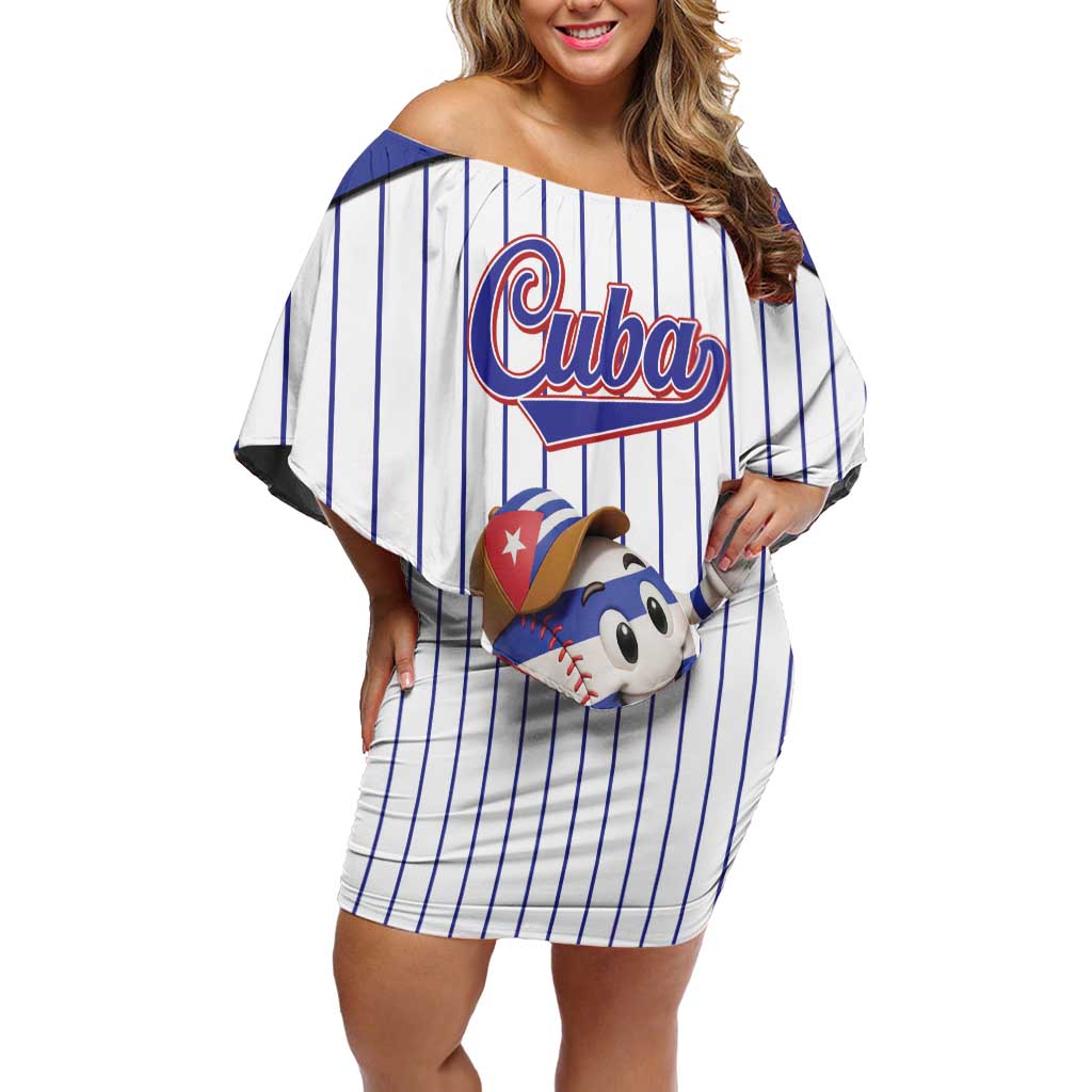 Cuba Baseball Custom Off Shoulder Short Dress Cuban Flag Mascot Design