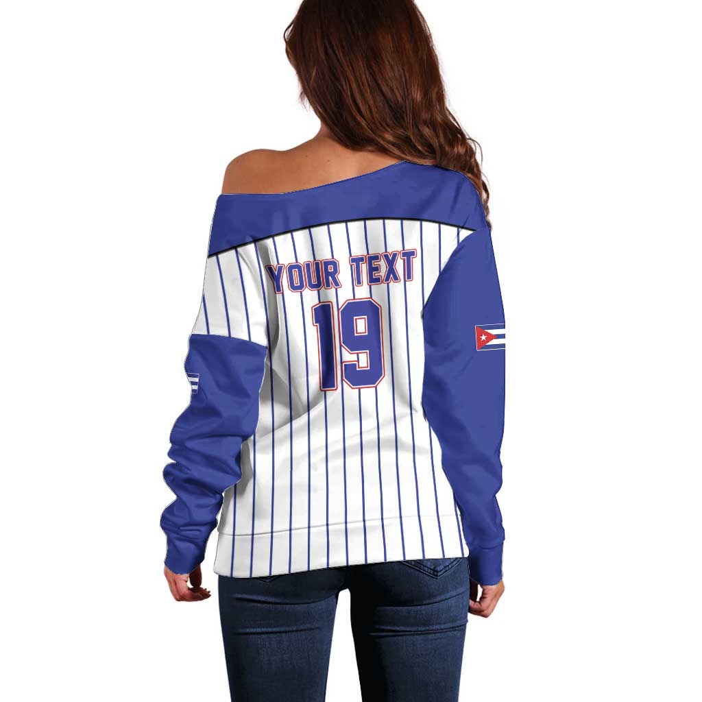 Cuba Baseball Custom Off Shoulder Sweater Cuban Flag Mascot Design
