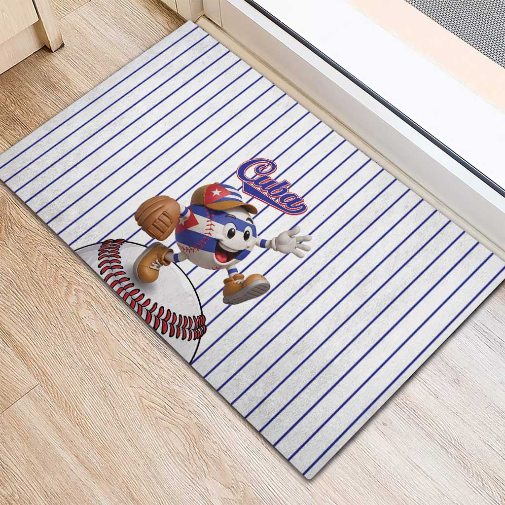 Cuba Baseball Rubber Doormat Cuban Flag Mascot Design