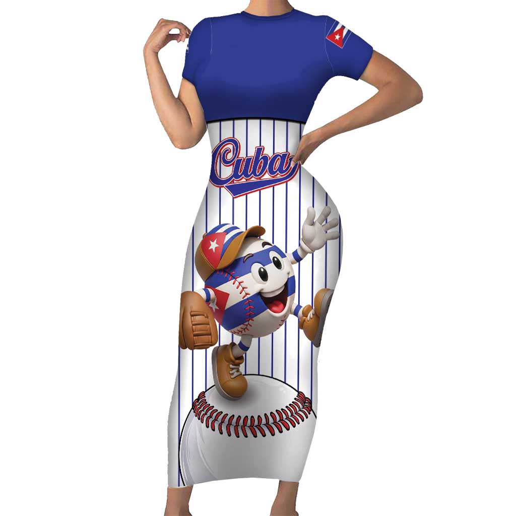 Cuba Baseball Custom Short Sleeve Bodycon Dress Cuban Flag Mascot Design