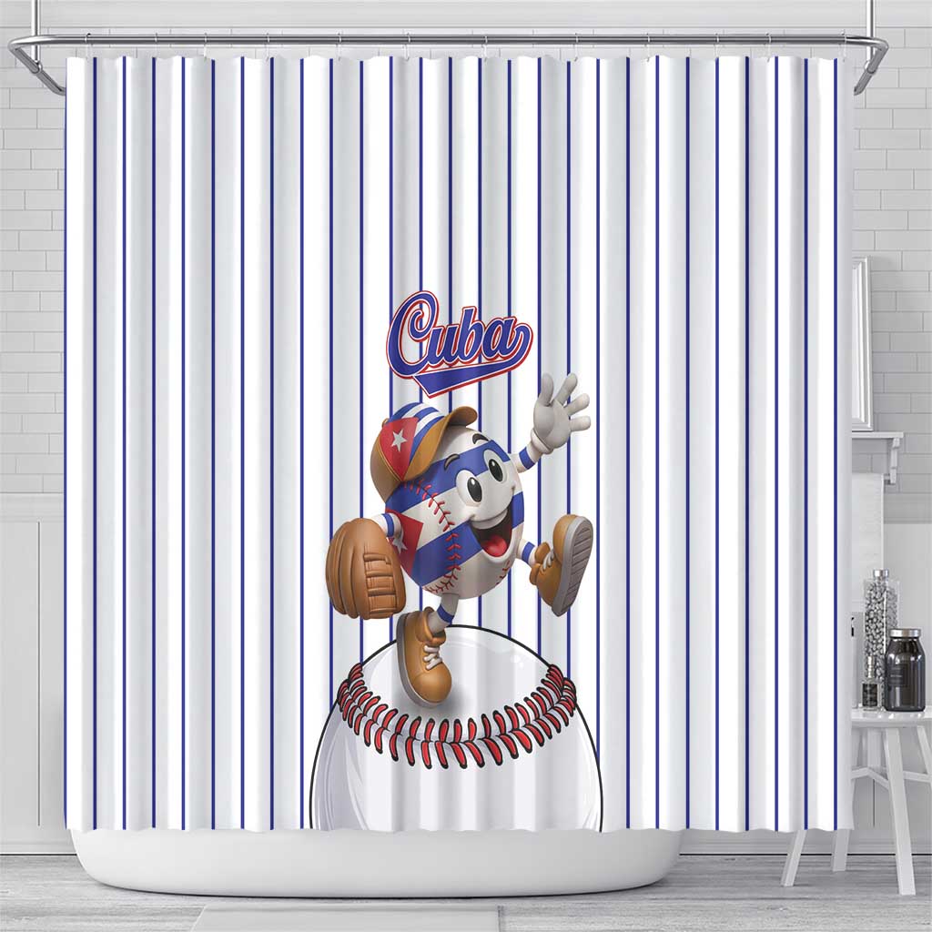 Cuba Baseball Shower Curtain Cuban Flag Mascot Design