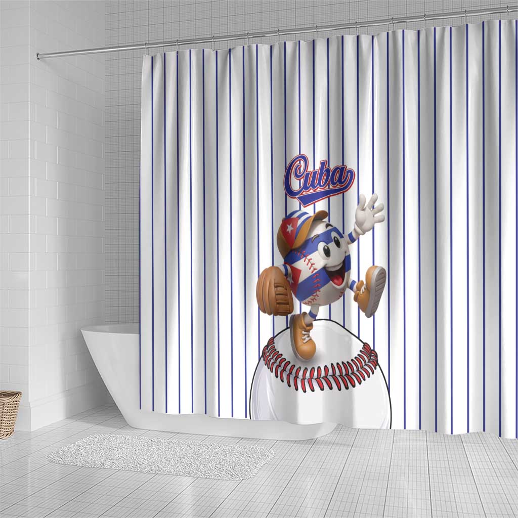 Cuba Baseball Shower Curtain Cuban Flag Mascot Design