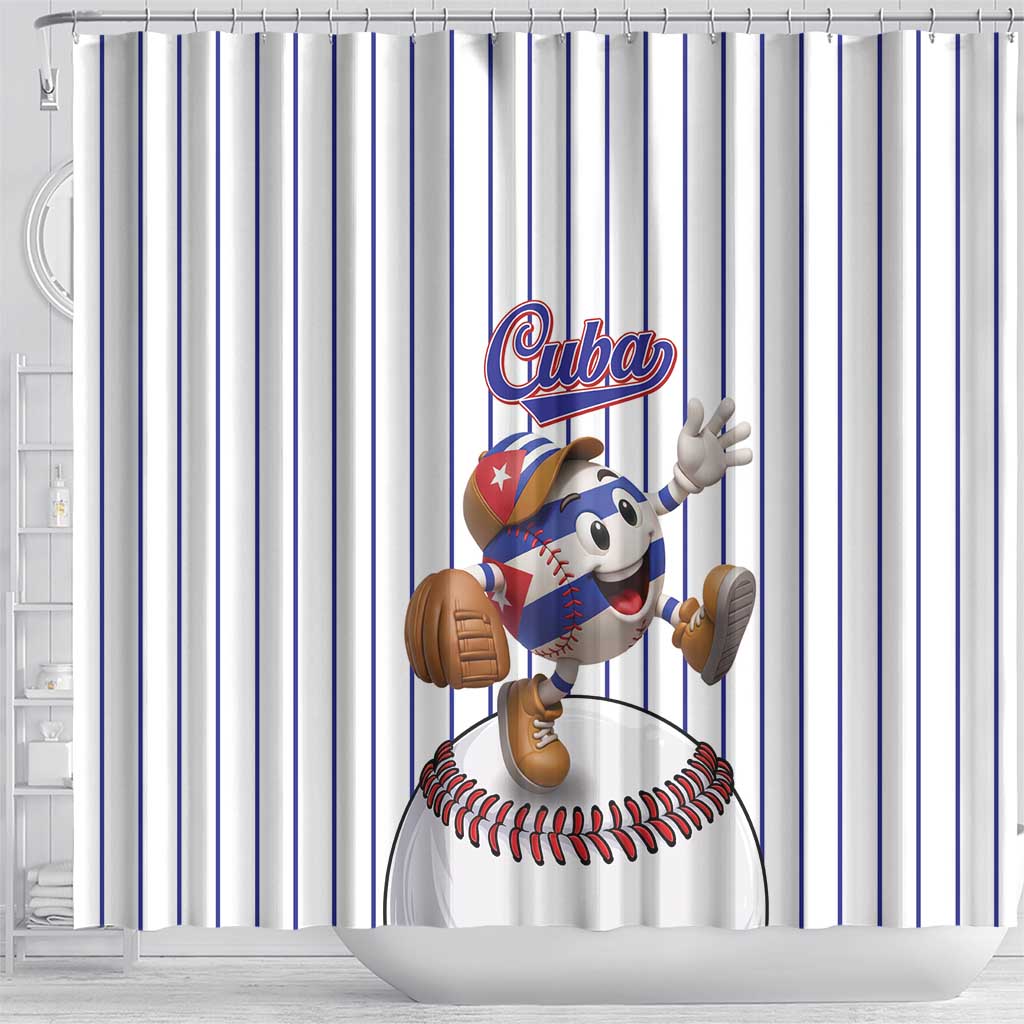 Cuba Baseball Shower Curtain Cuban Flag Mascot Design