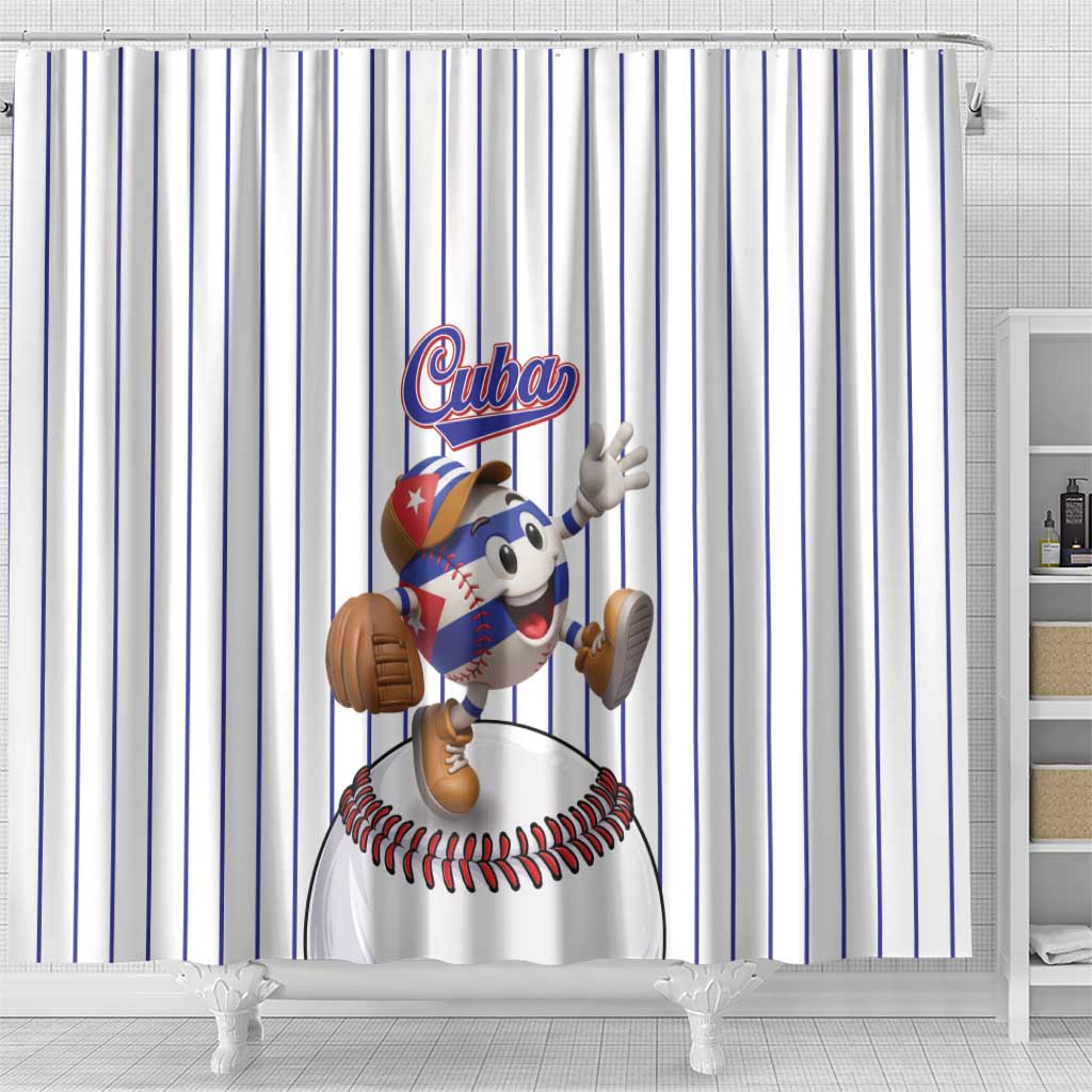 Cuba Baseball Shower Curtain Cuban Flag Mascot Design