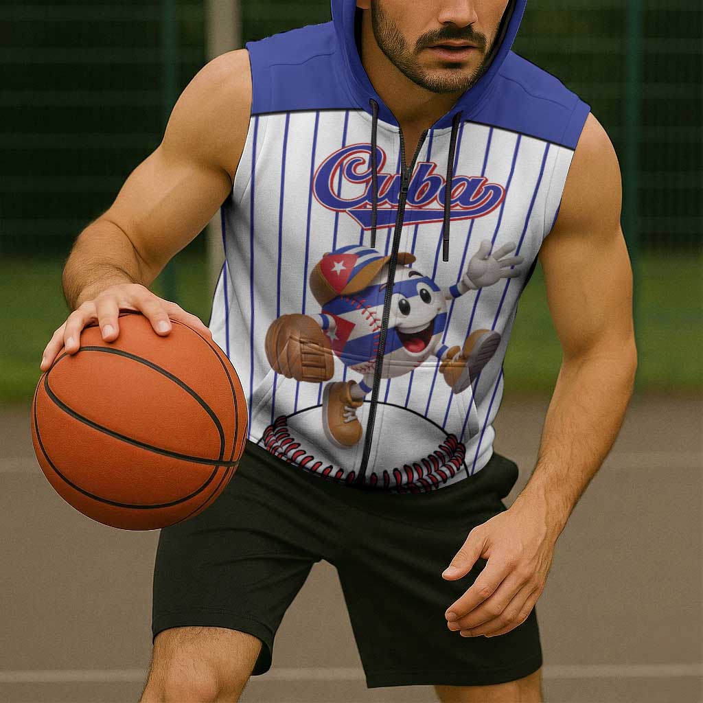 Cuba Baseball Custom Sleeveless Zip Hoodie Cuban Flag Mascot Design