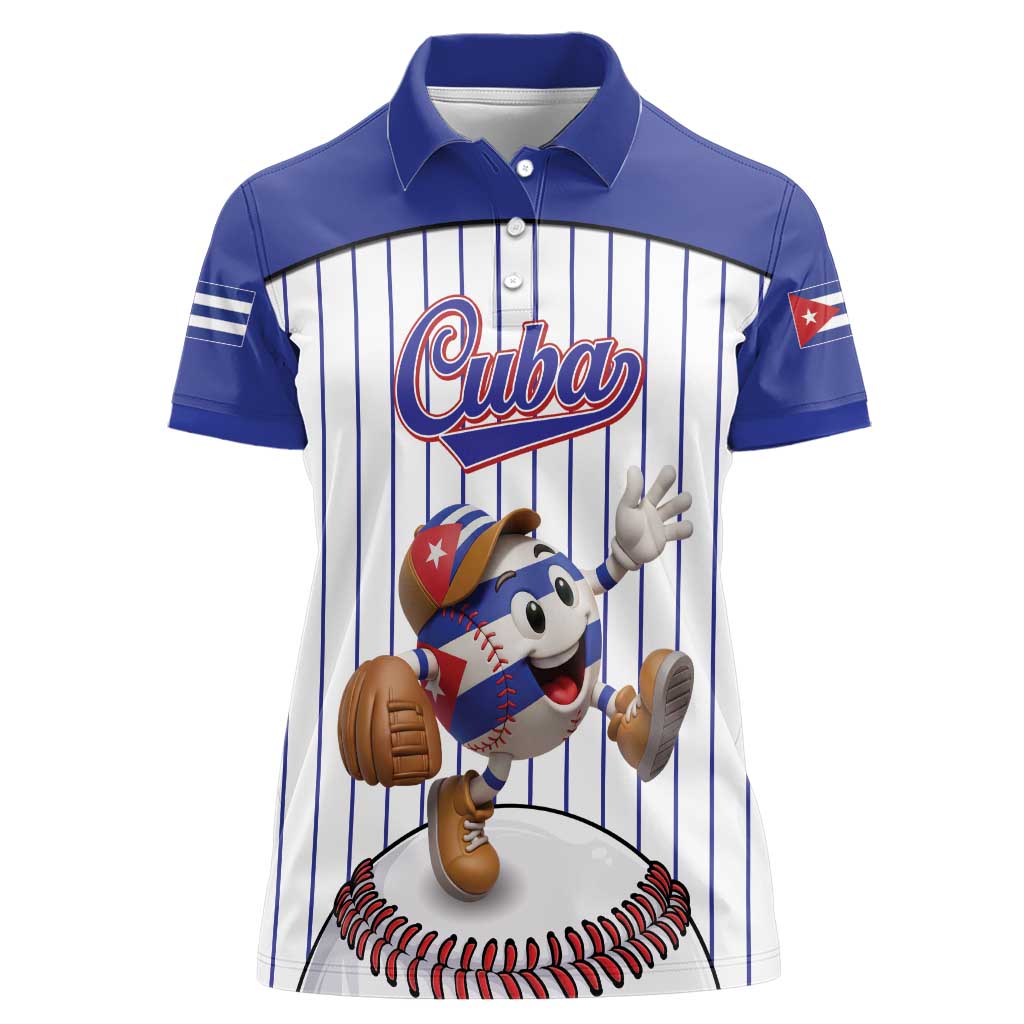 Cuba Baseball Custom Women Polo Shirt Cuban Flag Mascot Design