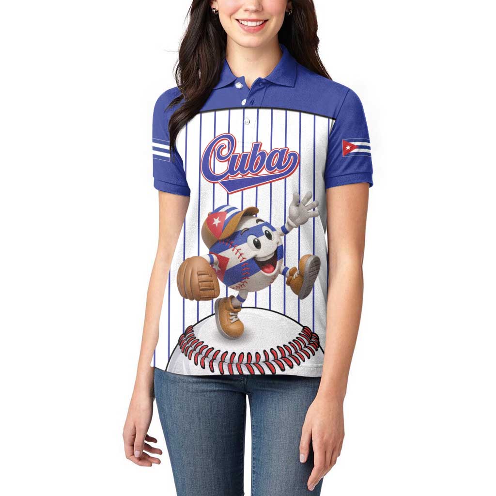 Cuba Baseball Custom Women Polo Shirt Cuban Flag Mascot Design