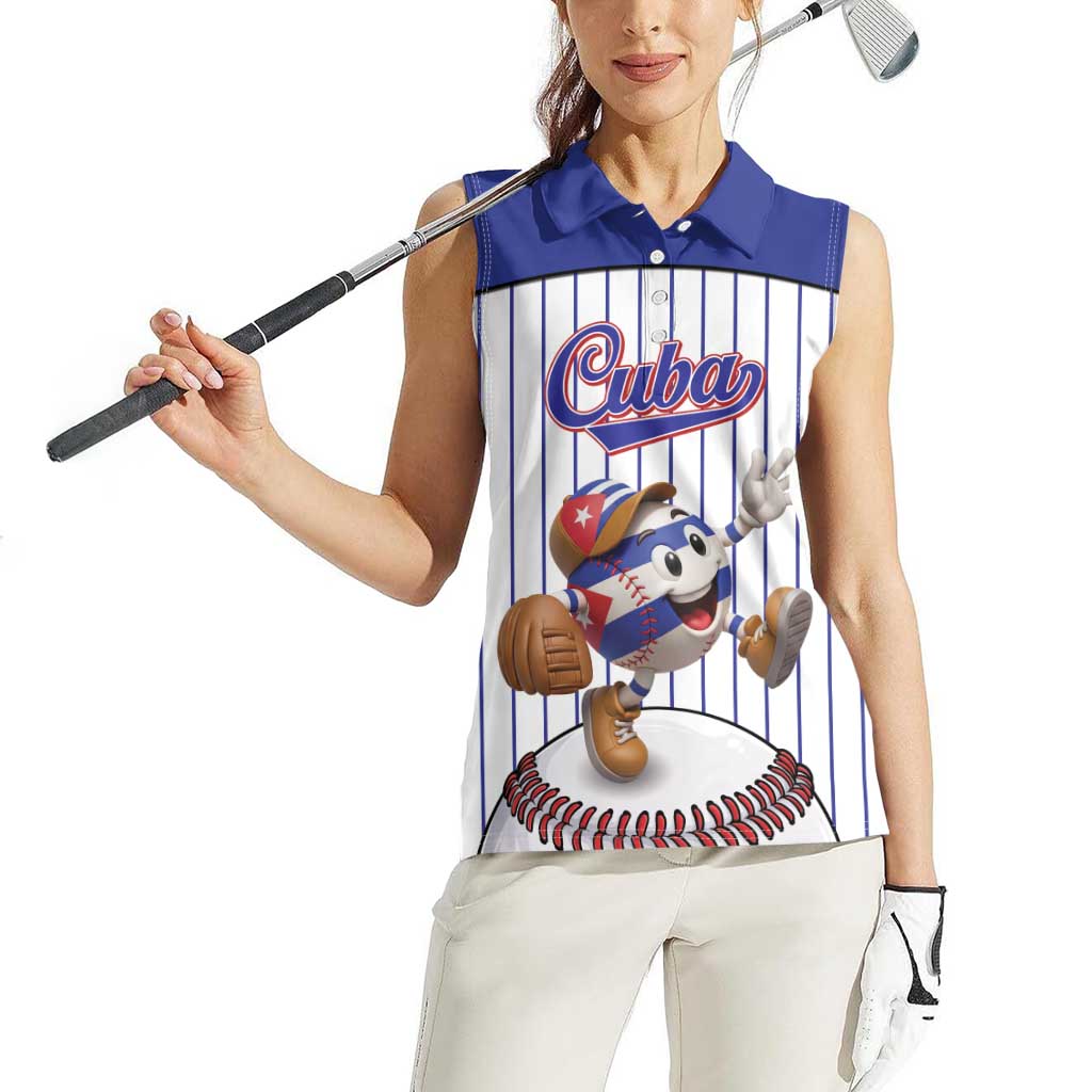 Cuba Baseball Custom Women Sleeveless Polo Shirt Cuban Flag Mascot Design