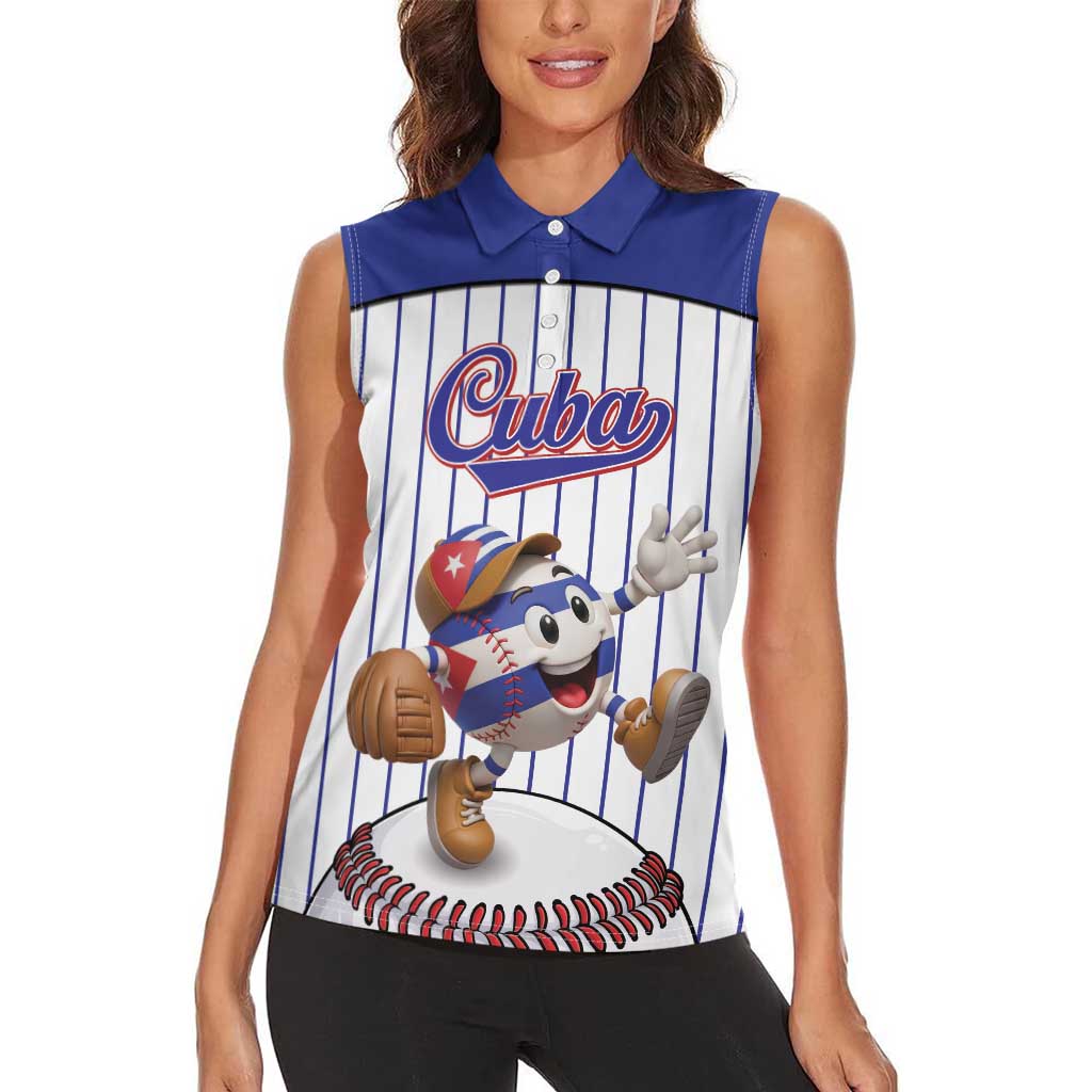 Cuba Baseball Custom Women Sleeveless Polo Shirt Cuban Flag Mascot Design
