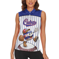 Cuba Baseball Custom Women Sleeveless Polo Shirt Cuban Flag Mascot Design