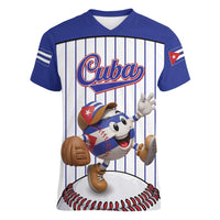 Cuba Baseball Custom Women V-Neck T-Shirt Cuban Flag Mascot Design