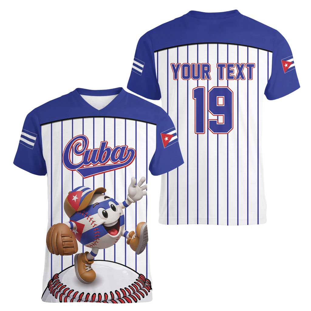 Cuba Baseball Custom Women V-Neck T-Shirt Cuban Flag Mascot Design