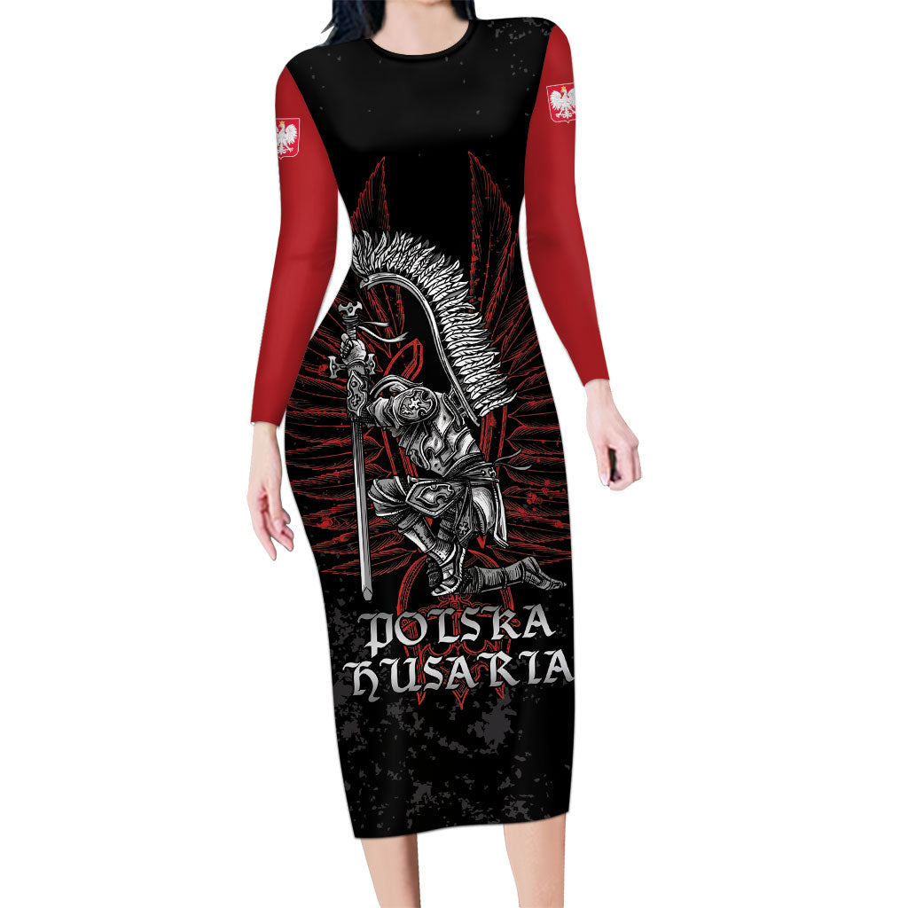 Personalized Poland Husaria Long Sleeve Bodycon Dress Polska Winged Hussar Knight Pride