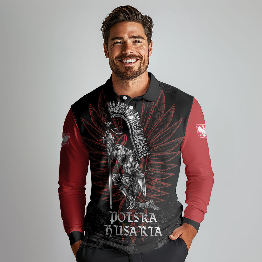 Personalized Poland Husaria Long Sleeve Polo Shirt Polska Winged Hussar Knight Pride
