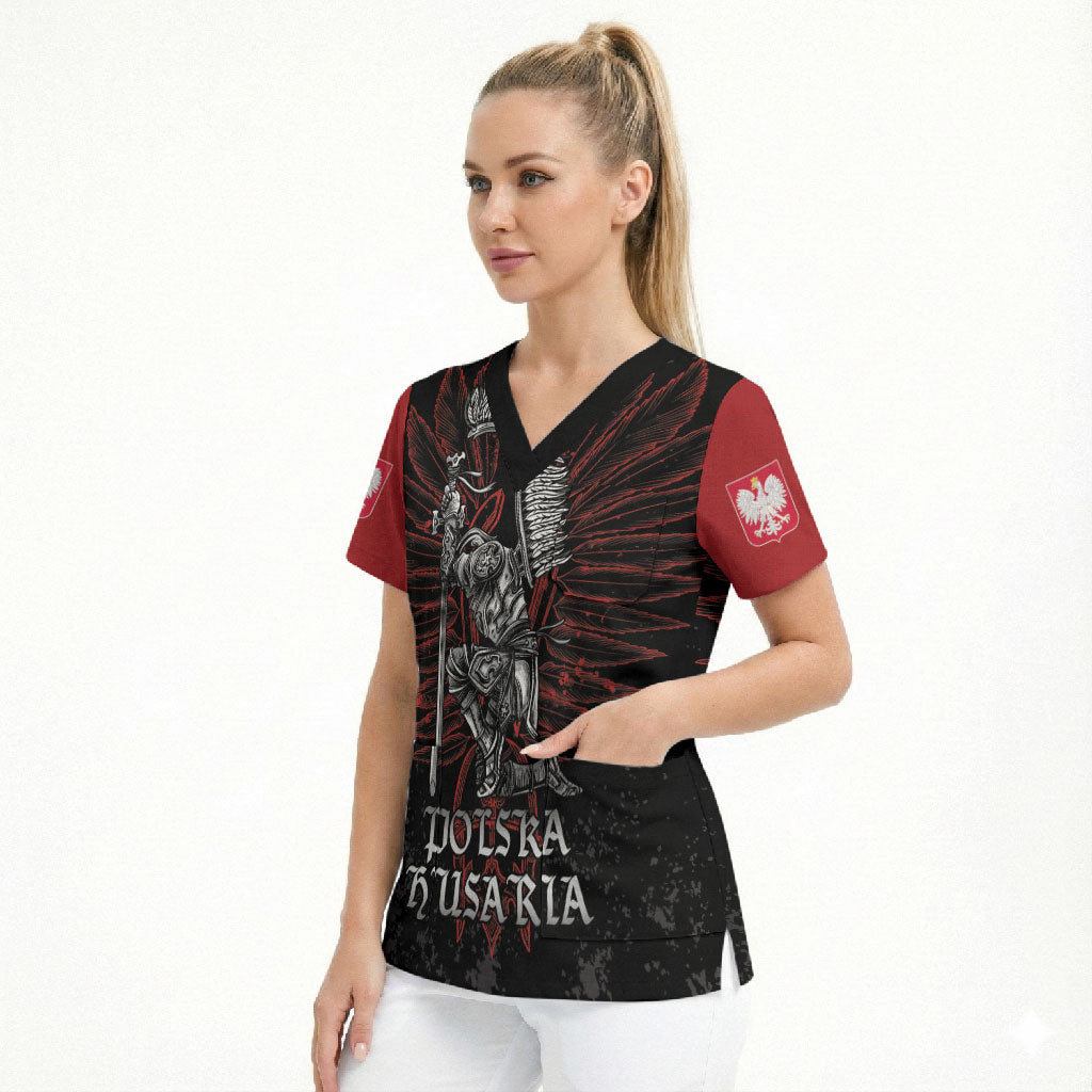 Personalized Poland Husaria Scrub Top Polska Winged Hussar Knight Pride