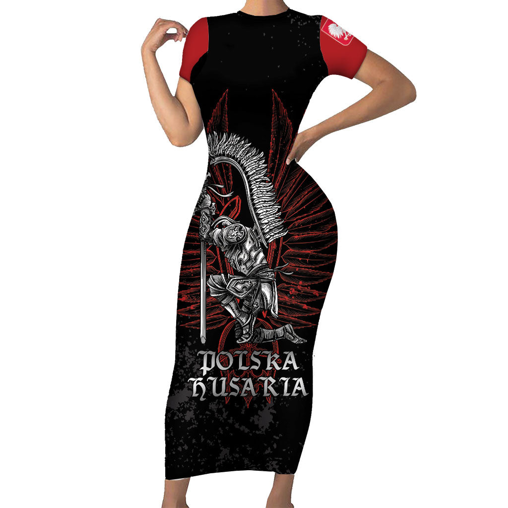 Personalized Poland Husaria Short Sleeve Bodycon Dress Polska Winged Hussar Knight Pride