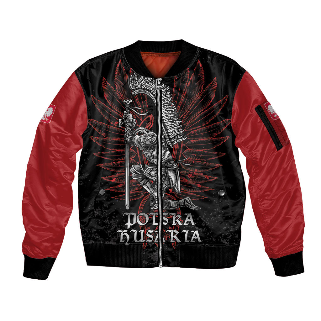 Personalized Poland Husaria Sleeve Zip Bomber Jacket Polska Winged Hussar Knight Pride