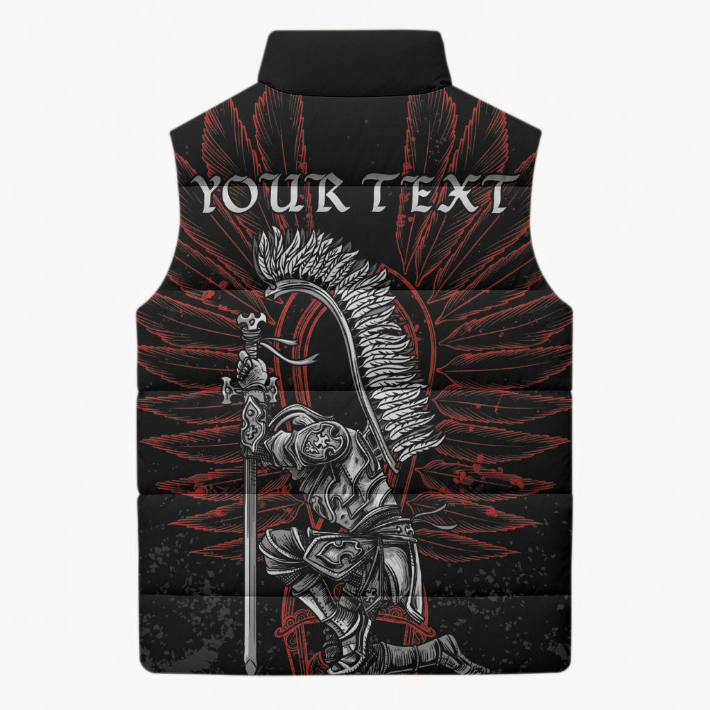 Personalized Poland Husaria Sleeveless Puffer Jacket Polska Winged Hussar Knight Pride