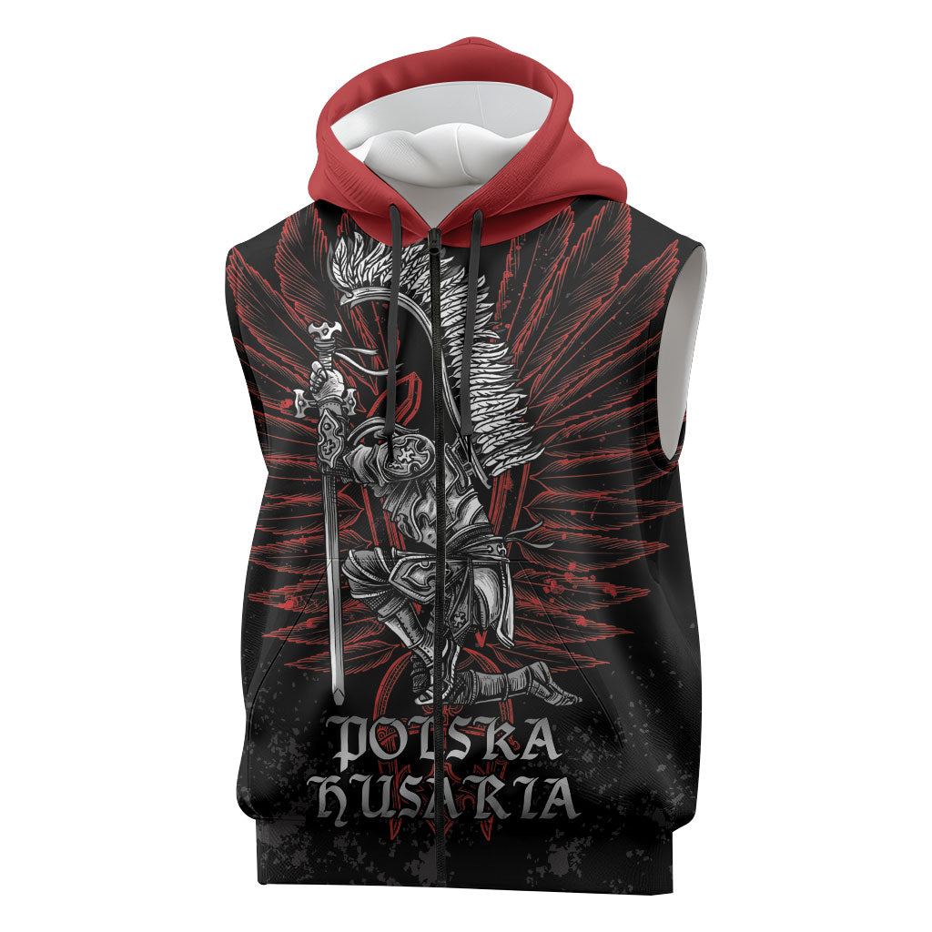 Personalized Poland Husaria Sleeveless Zip Hoodie Polska Winged Hussar Knight Pride