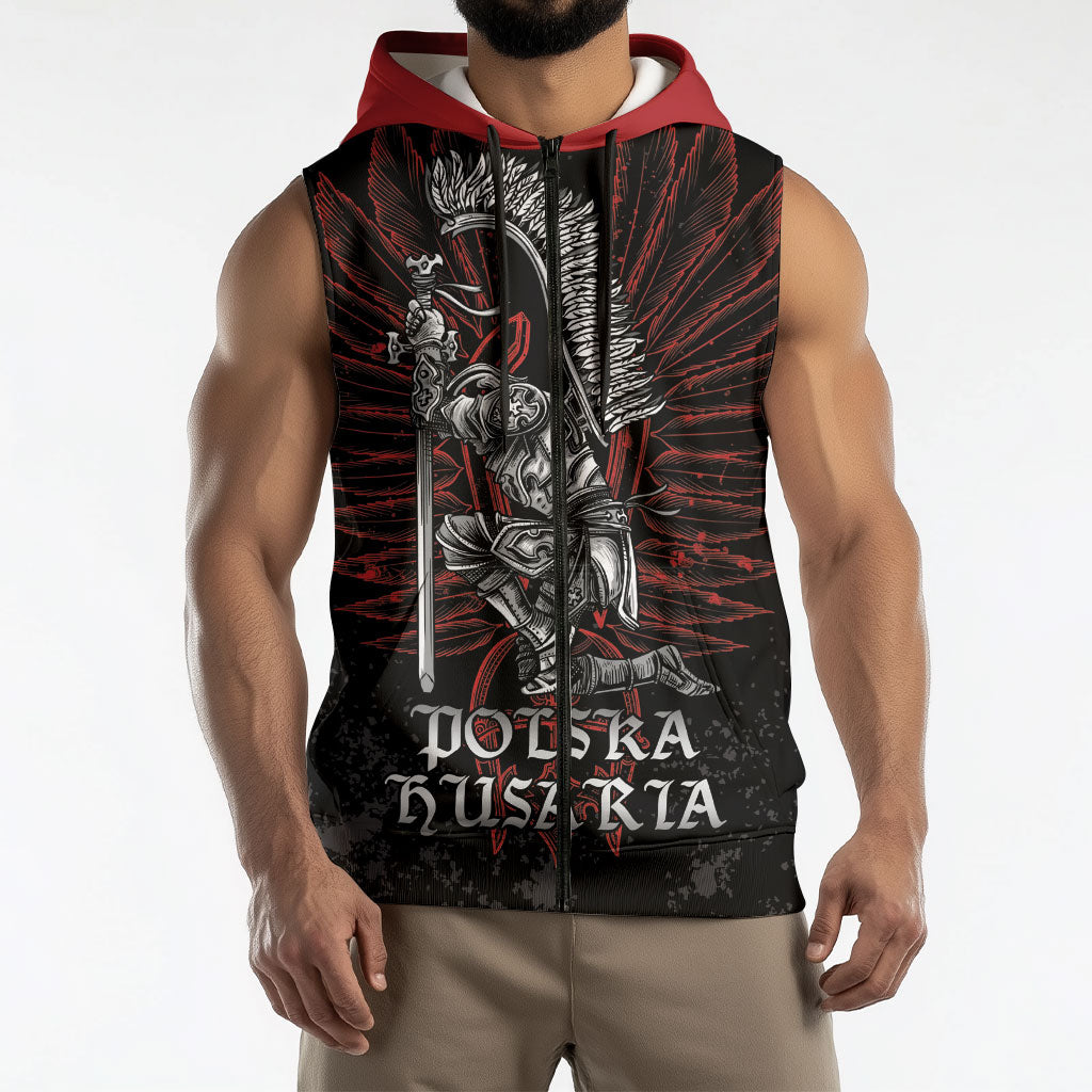 Personalized Poland Husaria Sleeveless Zip Hoodie Polska Winged Hussar Knight Pride
