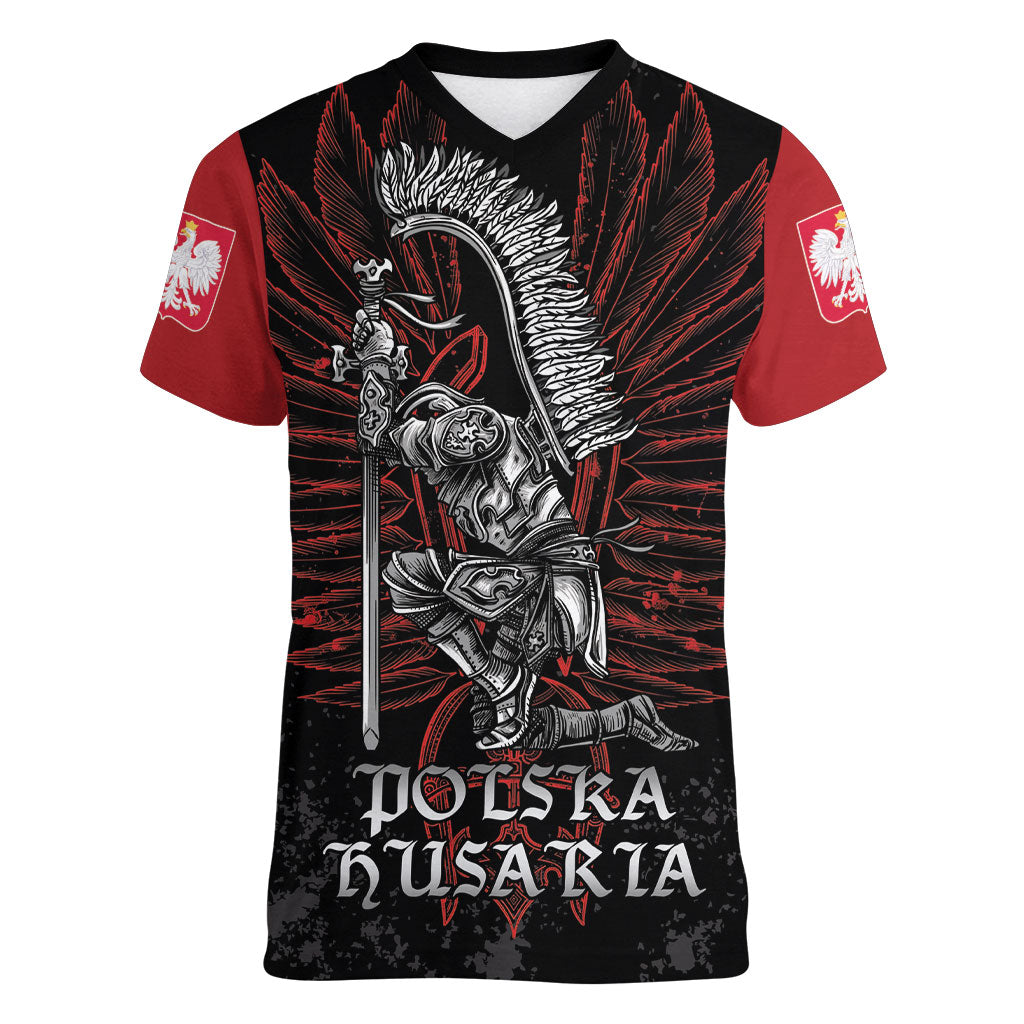 Personalized Poland Husaria Women V-Neck T-Shirt Polska Winged Hussar Knight Pride