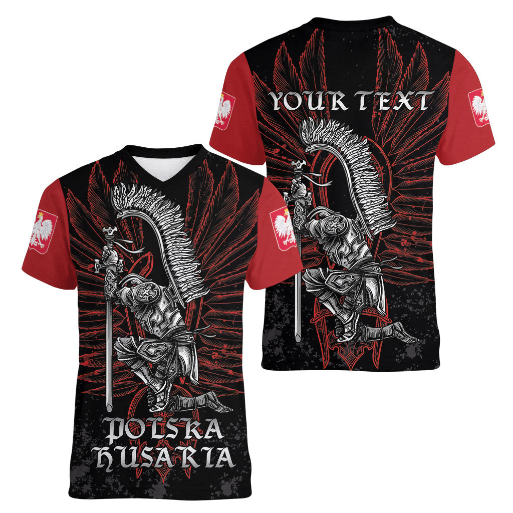 Personalized Poland Husaria Women V-Neck T-Shirt Polska Winged Hussar Knight Pride