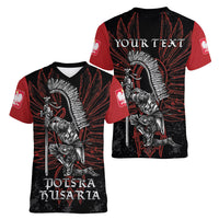 Personalized Poland Husaria Women V-Neck T-Shirt Polska Winged Hussar Knight Pride