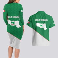 Italy Emilia-Romagna Couples Matching Long Sleeve Bodycon Dress and Hawaiian Shirt Map With Flag Style LT19