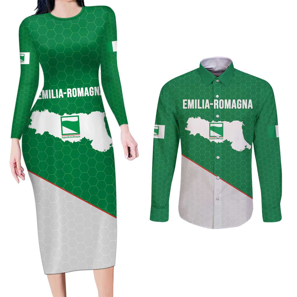 Italy Emilia-Romagna Couples Matching Long Sleeve Bodycon Dress and Long Sleeve Button Shirt Map With Flag Style LT19