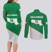 Italy Emilia-Romagna Couples Matching Long Sleeve Bodycon Dress and Long Sleeve Button Shirt Map With Flag Style LT19