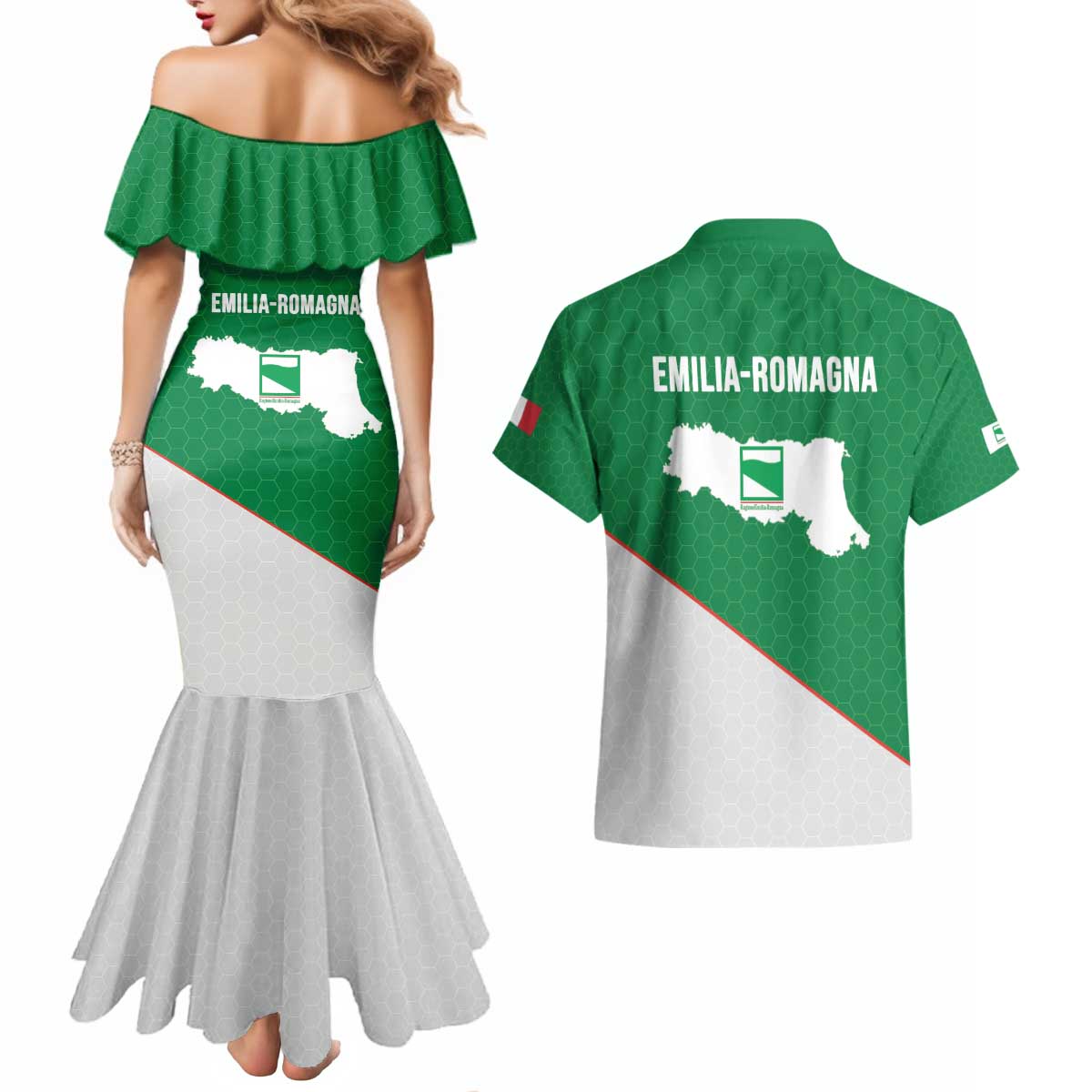 Italy Emilia-Romagna Couples Matching Mermaid Dress and Hawaiian Shirt Map With Flag Style LT19