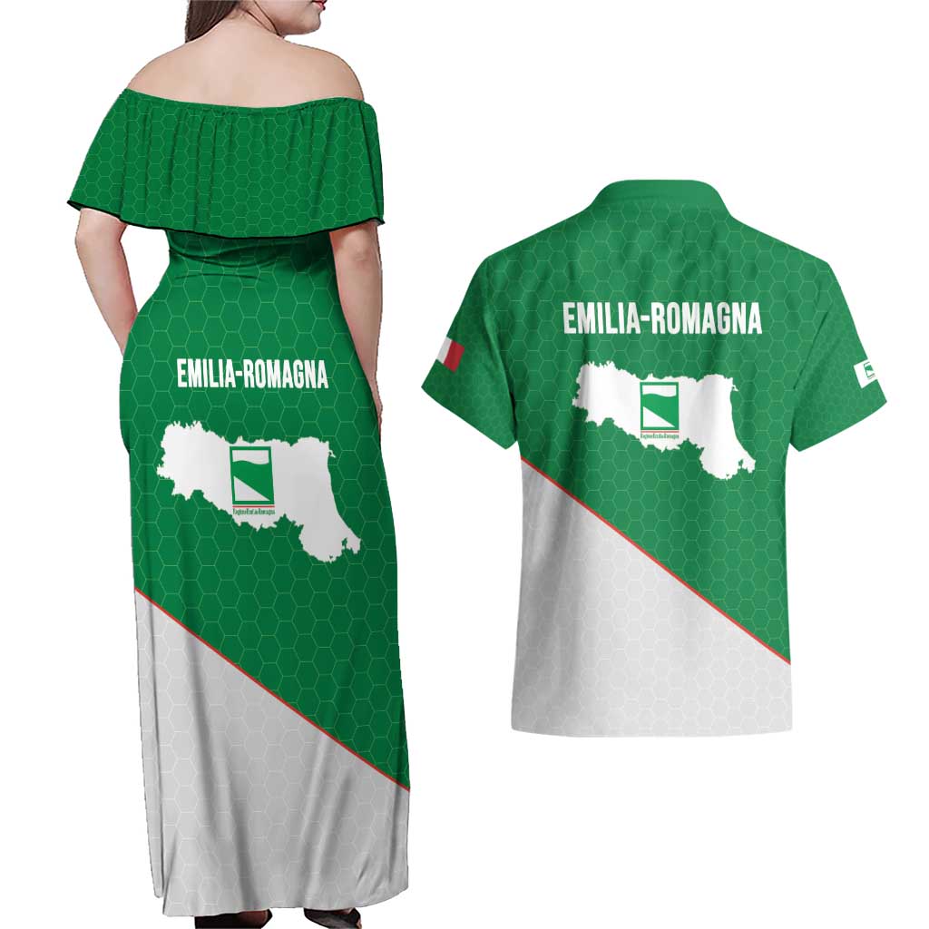 Italy Emilia-Romagna Couples Matching Off Shoulder Maxi Dress and Hawaiian Shirt Map With Flag Style LT19