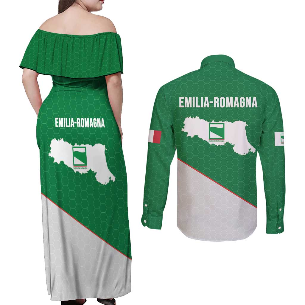 Italy Emilia-Romagna Couples Matching Off Shoulder Maxi Dress and Long Sleeve Button Shirt Map With Flag Style LT19