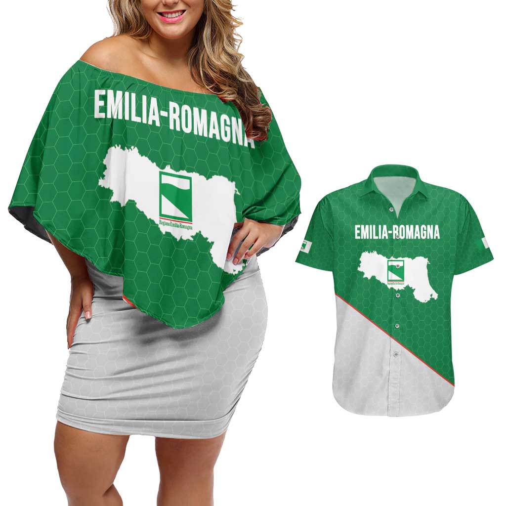Italy Emilia-Romagna Couples Matching Off Shoulder Short Dress and Hawaiian Shirt Map With Flag Style LT19