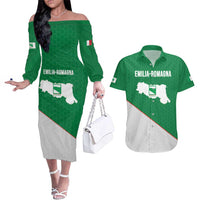 Italy Emilia-Romagna Couples Matching Off The Shoulder Long Sleeve Dress and Hawaiian Shirt Map With Flag Style LT19