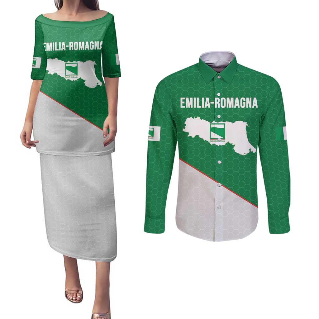 Italy Emilia-Romagna Couples Matching Puletasi and Long Sleeve Button Shirt Map With Flag Style LT19