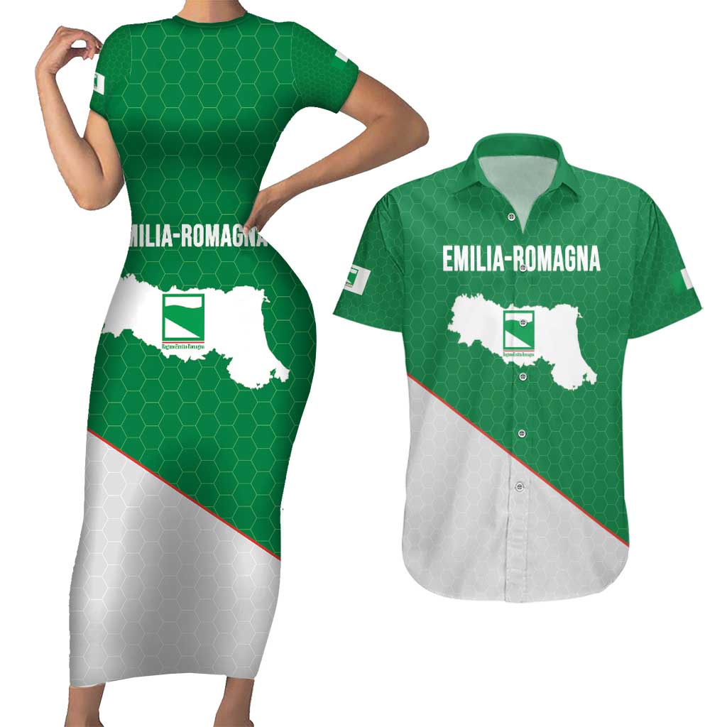 Italy Emilia-Romagna Couples Matching Short Sleeve Bodycon Dress and Hawaiian Shirt Map With Flag Style LT19