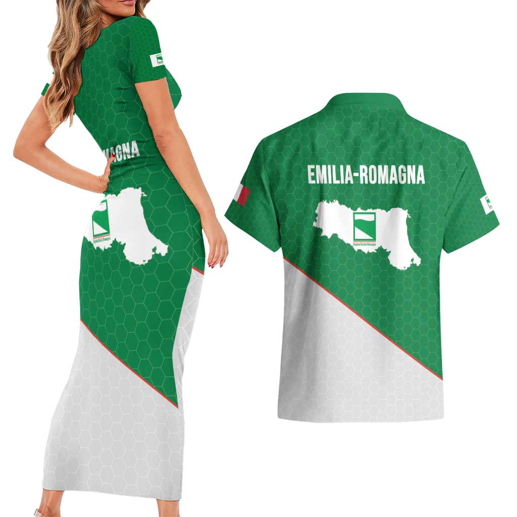 Italy Emilia-Romagna Couples Matching Short Sleeve Bodycon Dress and Hawaiian Shirt Map With Flag Style LT19