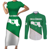 Italy Emilia-Romagna Couples Matching Short Sleeve Bodycon Dress and Long Sleeve Button Shirt Map With Flag Style LT19