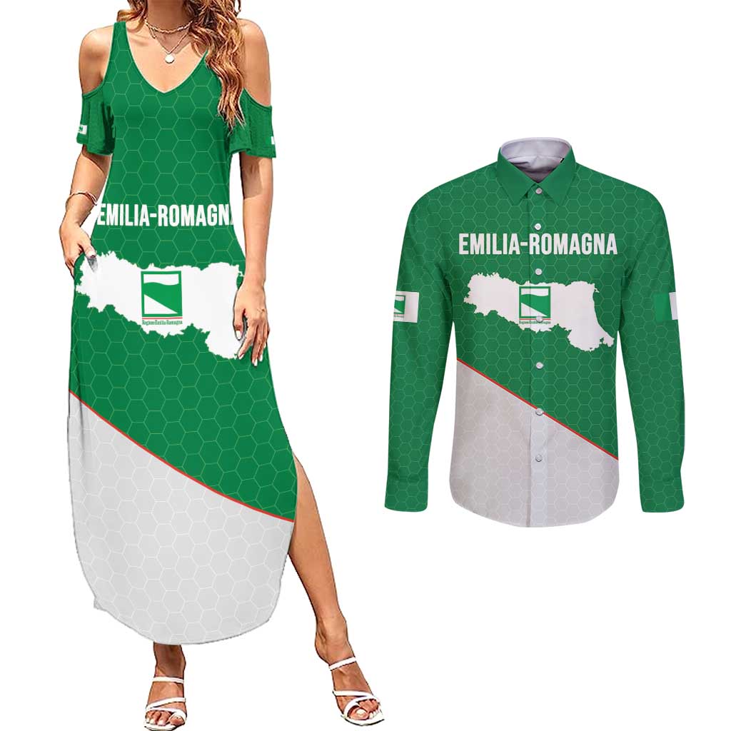 Italy Emilia-Romagna Couples Matching Summer Maxi Dress and Long Sleeve Button Shirt Map With Flag Style LT19