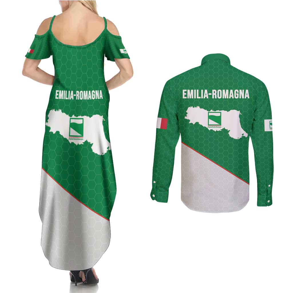 Italy Emilia-Romagna Couples Matching Summer Maxi Dress and Long Sleeve Button Shirt Map With Flag Style LT19