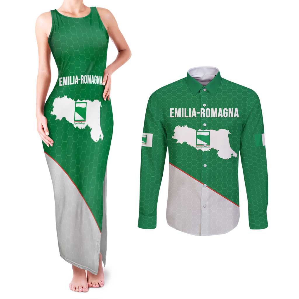 Italy Emilia-Romagna Couples Matching Tank Maxi Dress and Long Sleeve Button Shirt Map With Flag Style LT19