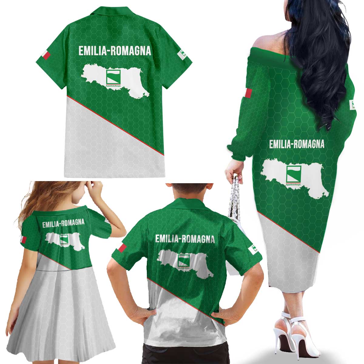 Italy Emilia-Romagna Family Matching Off The Shoulder Long Sleeve Dress and Hawaiian Shirt Map With Flag Style LT19